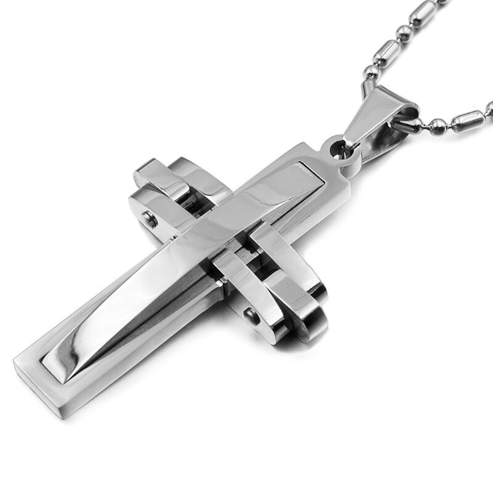 Unisex Stainless Steel Cross Pendant Necklace - Picture 4 of 12